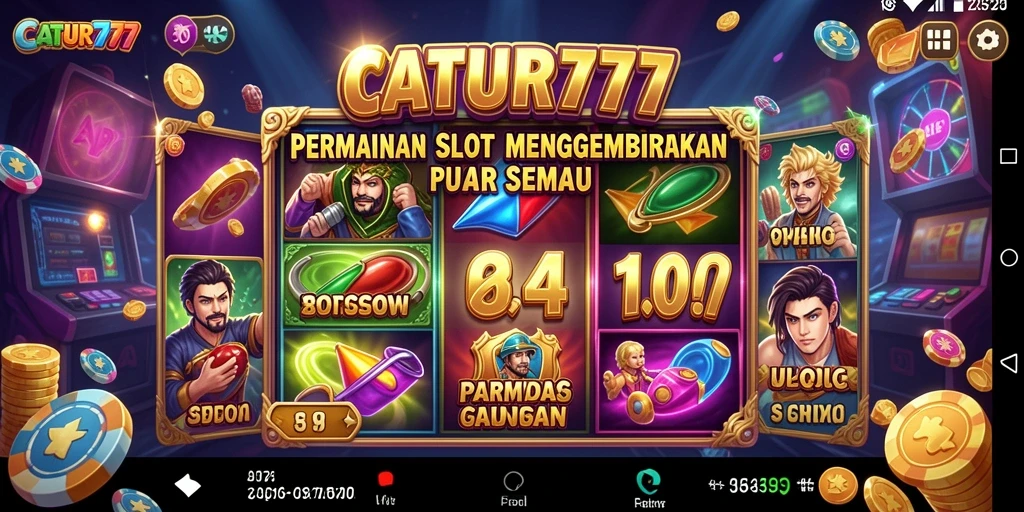 Tampilan gameplay CATUR777 dengan simbol slot yang berwarna-warni.