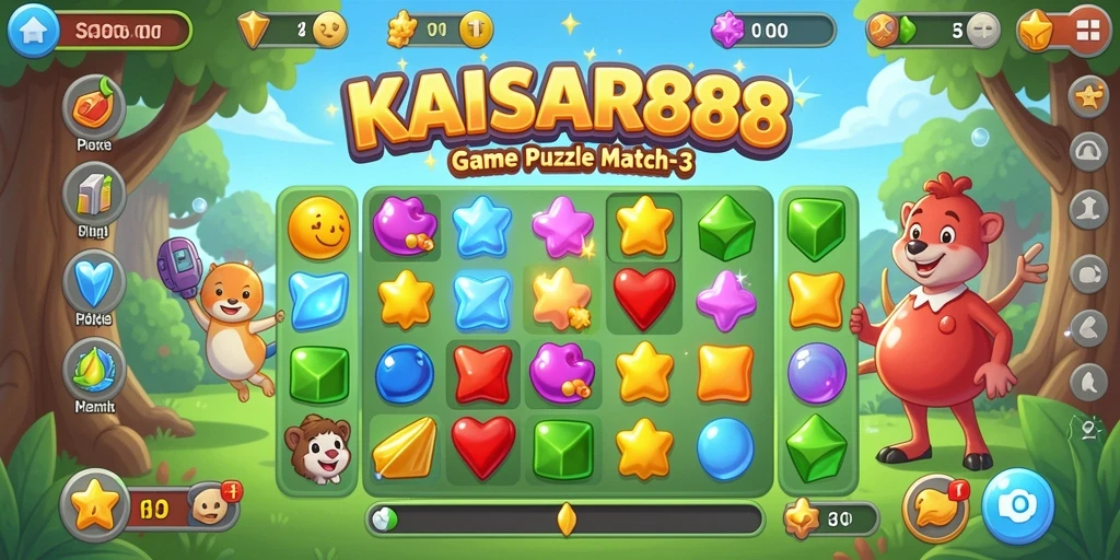 Tangkapan layar gameplay KAISAR888 menunjukkan suasana seru saat mencocokkan permata.