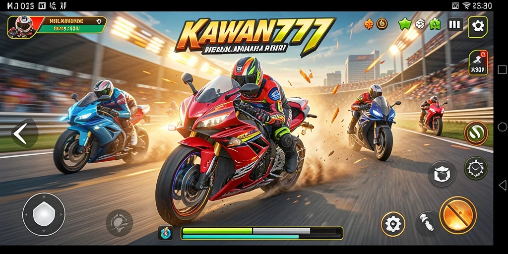 Gameplay seru balap motor KAWAN777 dengan grafik memukau.