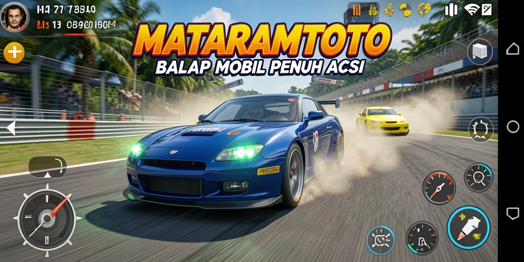 Screenshot utama MATARAMTOTO menampilkan aksi balap yang mendebarkan.