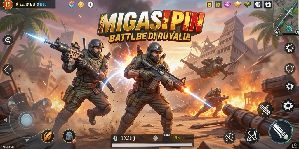 Tampilan gameplay MIGASPIN yang seru dalam pertempuran Battle Royale.