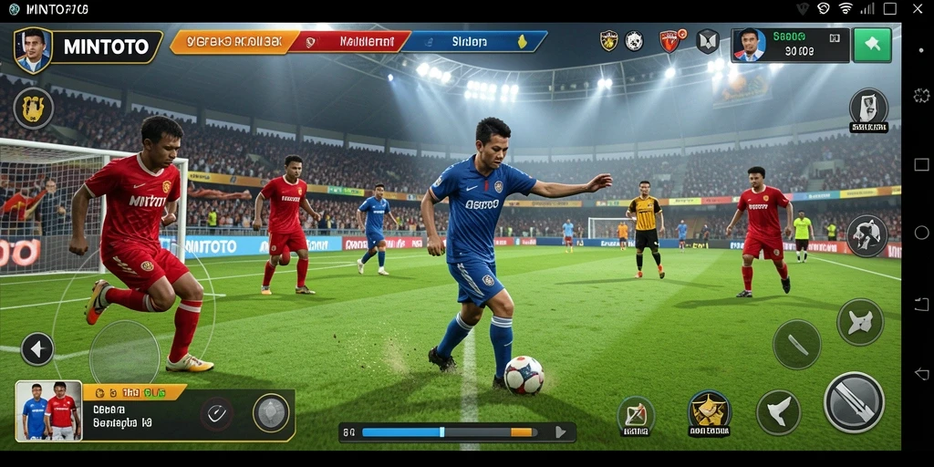 Tampilan gameplay menarik dari MINTOTO dengan aksi sepak bola seru.