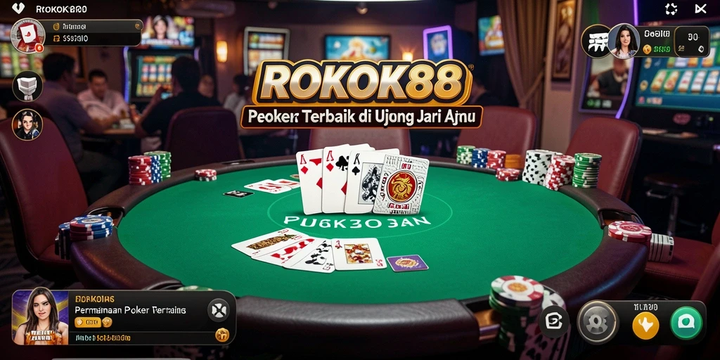 Screenshot utama ROKOK88 menampilkan gameplay Poker yang seru dan mendebarkan.
