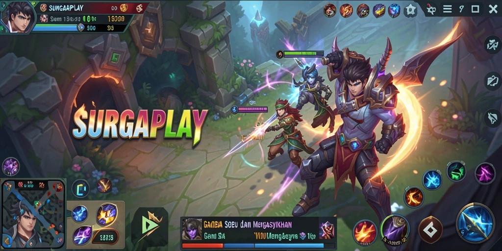 Tampilan gameplay seru dari SURGAPLAY dengan aksi MOBA yang mendebarkan.
