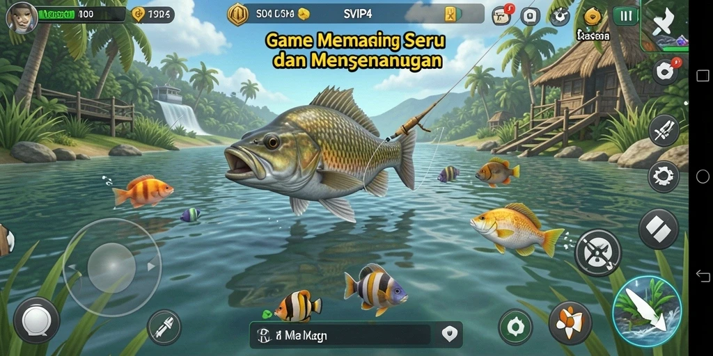 Gameplay SVIP4 yang seru dengan berbagai lokasi memancing.