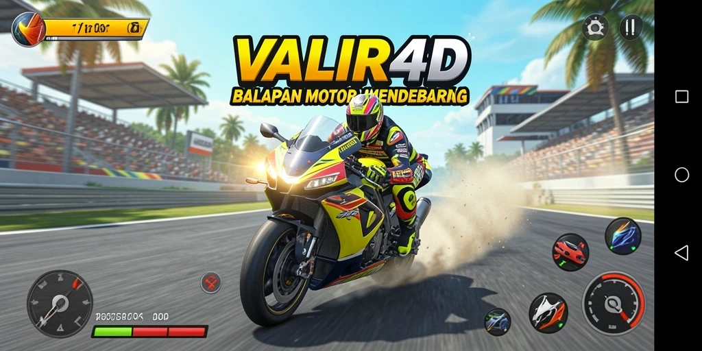 Screenshot gameplay dari VALIR4D menunjukkan balapan motor yang intens dan mendebarkan.