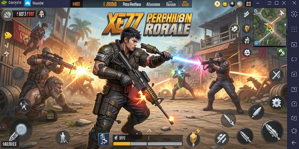 Gameplay XE77 yang intens di arena Battle Royale.